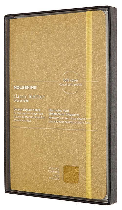 Блокнот Moleskine Leather середній 13 х 21см в лінію бурштиновий м'який у прозорому боксі