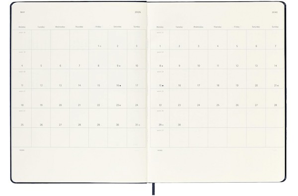 Щотижневик з місцем для записів Moleskine на 2026 рік великий 19 х 25 см сапфір