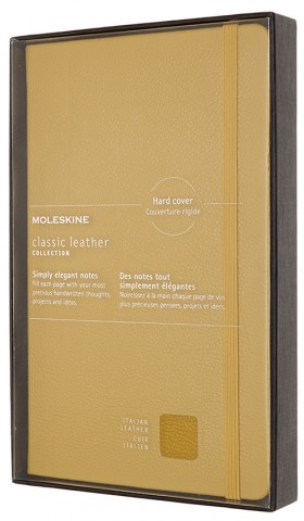 Блокнот Moleskine Leather середній 13 х 21см в лінію бурштиновий у прозорому боксі