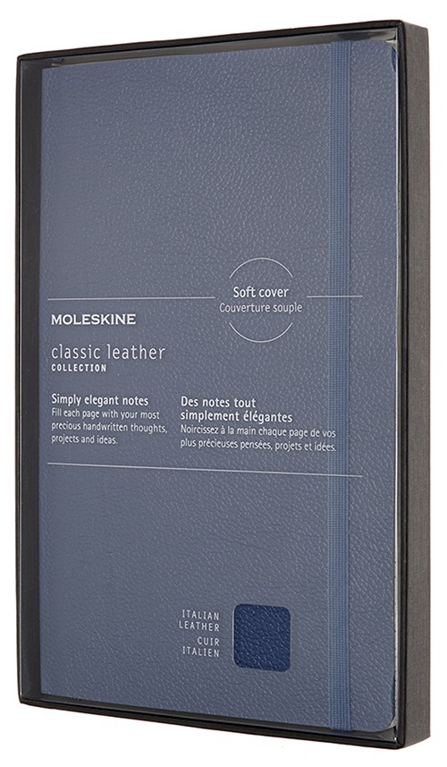 Блокнот Moleskine Leather середній 13 х 21см в лінію синій м'який у прозорому боксі