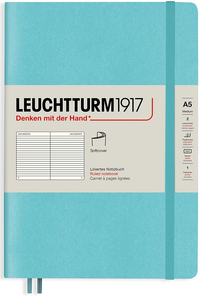 Блокнот Leuchtturm1917 Rising Colours м'який середній 14,5 х 21 см в лінію Aquamarine