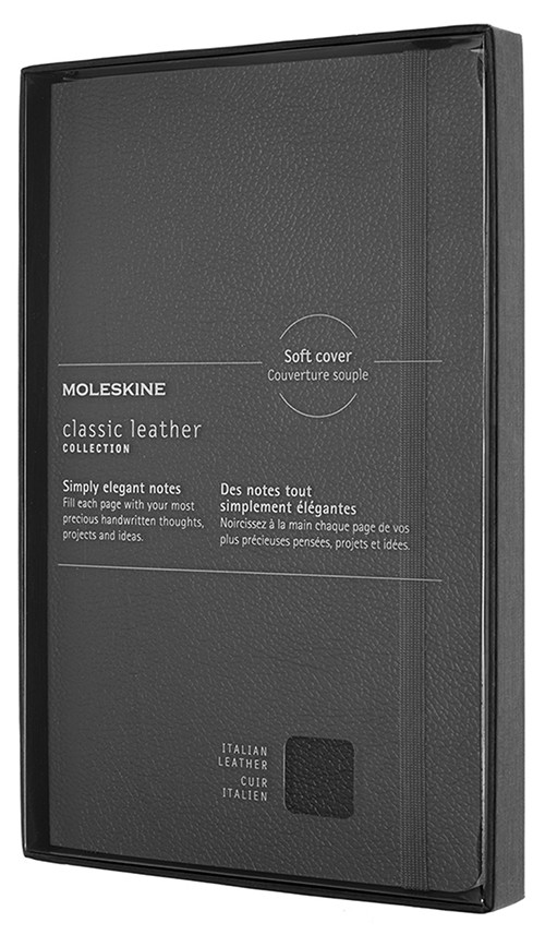 Блокнот Moleskine Leather середній 13 х 21см в лінію чорний м'який у прозорому боксі