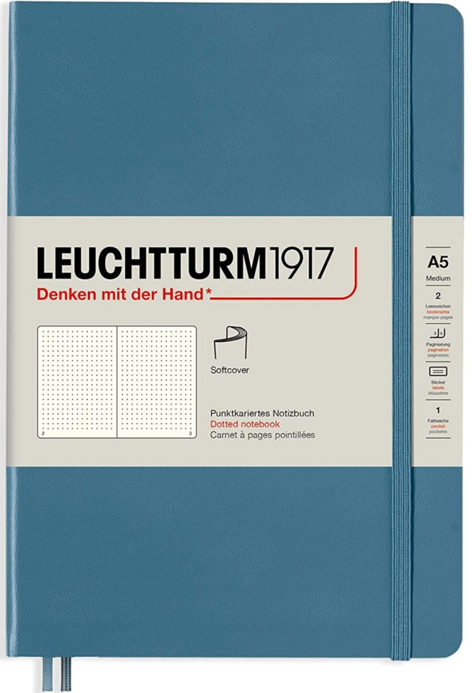 Блокнот Leuchtturm1917 Rising Colours м'який середній 14,5 х 21 см в крапку Stone Blue