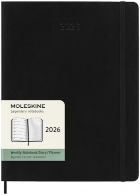 Щотижневик з місцем для записів Moleskine на 2026 рік великий 19 х 25 см чорний м'який