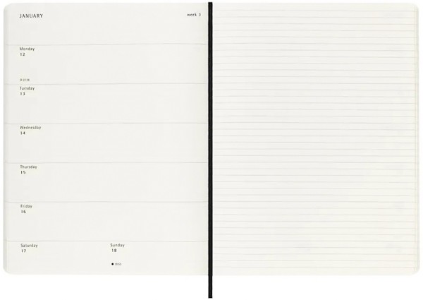 Щотижневик з місцем для записів Moleskine на 2026 рік великий 19 х 25 см чорний м'який