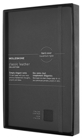Блокнот Moleskine Leather середній 13 х 21см в лінію чорний у прозорому боксі