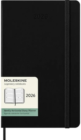 Горизонтальний щотижневик Moleskine на 2026 рік середній 13 х 21 см чорний