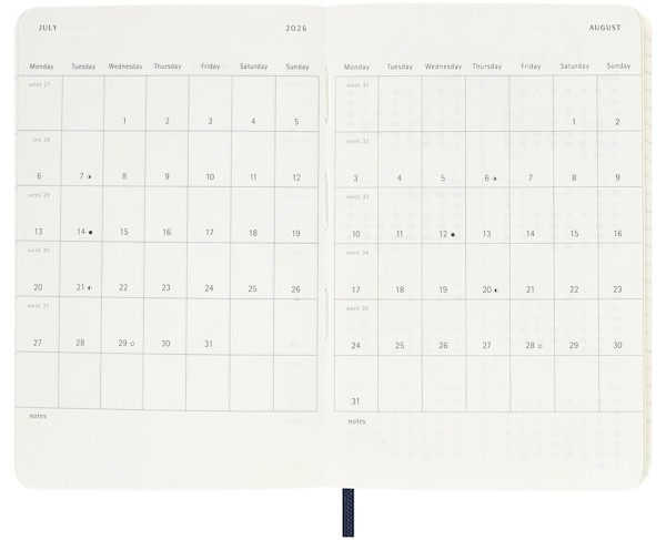 Щотижневик з місцем для записів Moleskine на 2026 рік кишеньковий 9 х 14 см сапфір м'який
