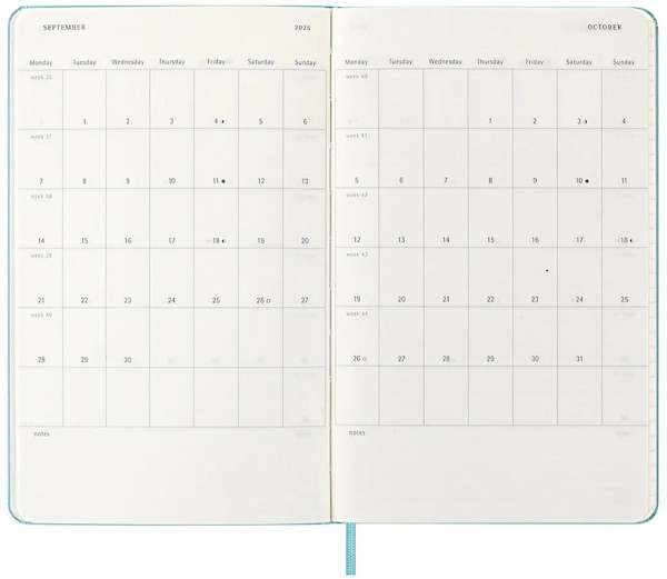 Щотижневик з місцем для записів Moleskine на 2026 рік середній 13 х 21 см аквамарин