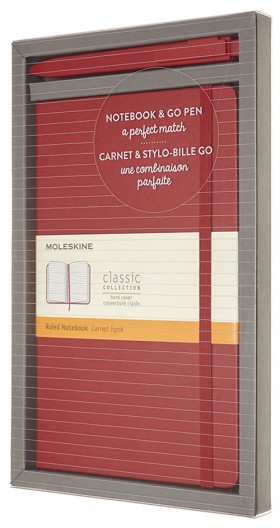 Подарунковий набір Moleskine Go середній 13 х 21 см в лінію червоний у прозорому боксі