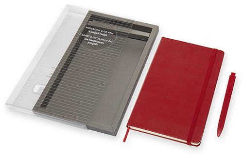 Подарунковий набір Moleskine Go середній 13 х 21 см в лінію червоний у прозорому боксі