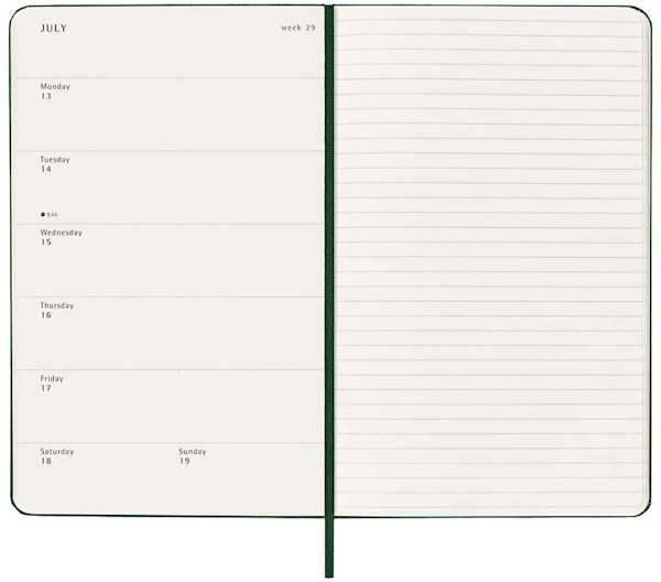 Щотижневик з місцем для записів Moleskine на 2026 рік середній 13 х 21 см миртовий зелений