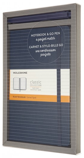 Подарунковий набір Moleskine Go середній 13 х 21 см в лінію сапфір у прозорому боксі