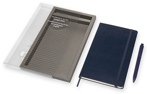 Подарунковий набір Moleskine Go середній 13 х 21 см в лінію сапфір у прозорому боксі