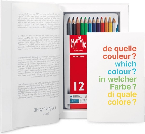Набір Caran d'Ache Fancolor 12 акварельних олівців + скетчбук + подарунковий бокс