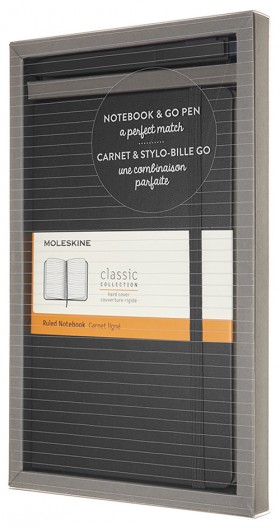 Подарунковий набір Moleskine Go середній 13 х 21 см в лінію чорний у прозорому боксі