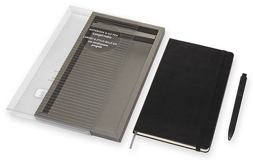 Подарунковий набір Moleskine Go середній 13 х 21 см в лінію чорний у прозорому боксі