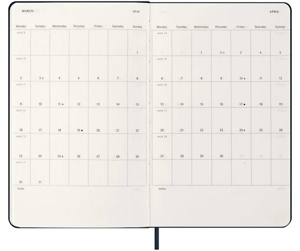 Щотижневик з місцем для записів Moleskine на 2026 рік середній 13 х 21 см сапфір