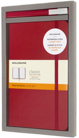 Подарунковий набір Moleskine середній 13 х 21 см червоний у прозорому боксі