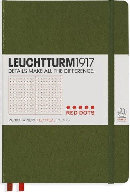 Блокнот  Leuchtturm1917 Red Dots edition середній 14,5 х 21 см в крапку хакі