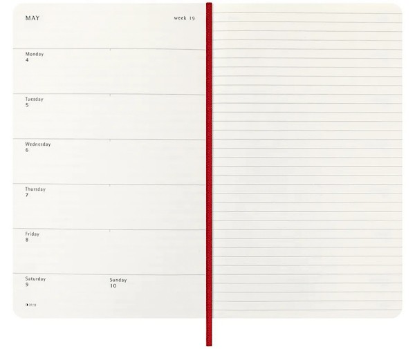 Щотижневик з місцем для записів Moleskine на 2026 рік середній 13 х 21 см червоний м'який