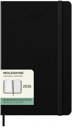 Щотижневик з місцем для записів Moleskine на 2026 рік середній 13 х 21 см чорний