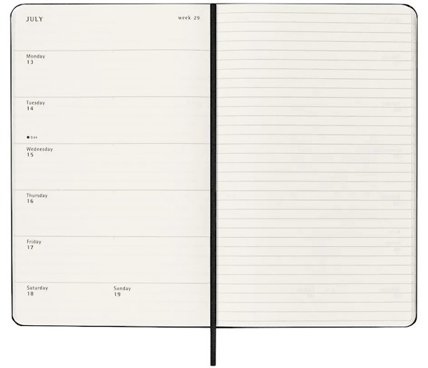 Щотижневик з місцем для записів Moleskine на 2026 рік середній 13 х 21 см чорний