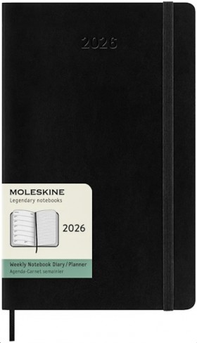 Щотижневик з місцем для записів Moleskine на 2026 рік середній 13 х 21 см чорний м'який