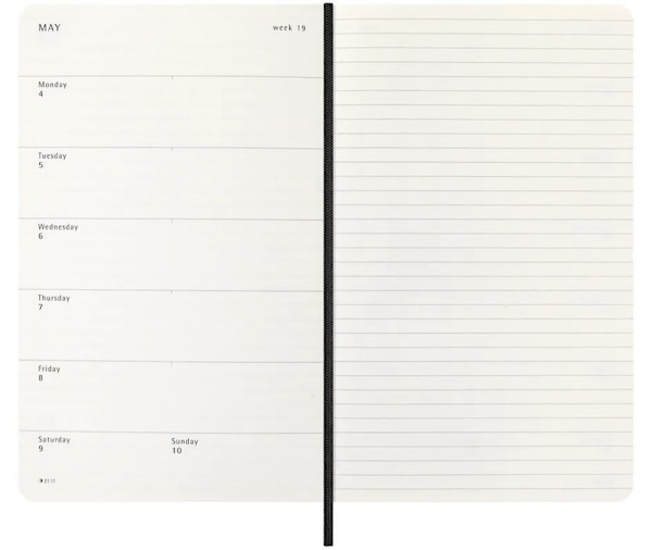 Щотижневик з місцем для записів Moleskine на 2026 рік середній 13 х 21 см чорний м'який