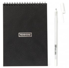 Блокнот Fenimore 14,5 х 20,5 см з чорними сторінками на пружині + біла ручка Sakura