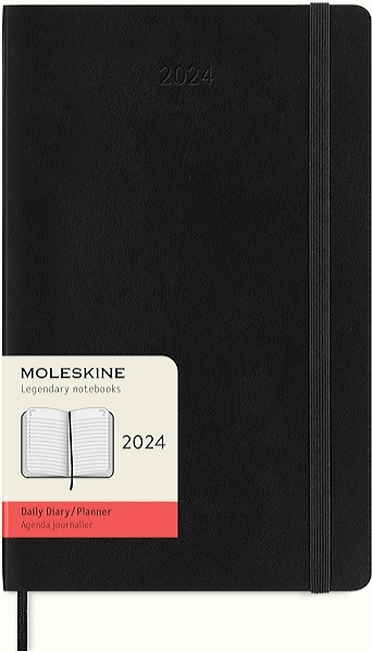 Щоденник Moleskine на 2024 рік середній 13 х 21 см чорний м'який