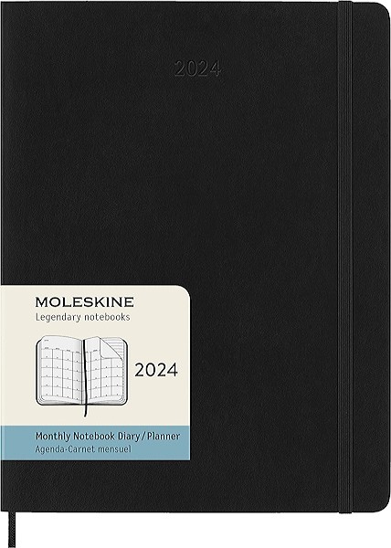 Щомісячник Moleskine на 2024 рік великий 19 х 25 см чорний м'який