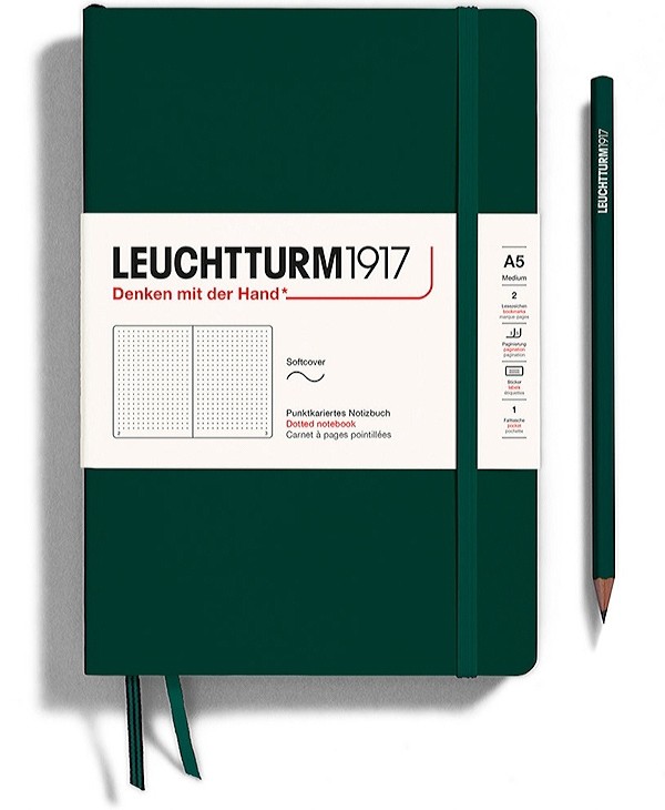 Блокнот Leuchtturm1917 Natural Colours м'який середній 14,5 х 21см в крапку лісовий зелений