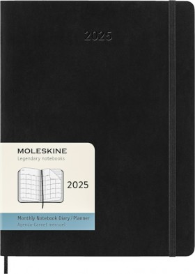 Щомісячник Moleskine на 2025 рік великий 19 х 25 см чорний м'який