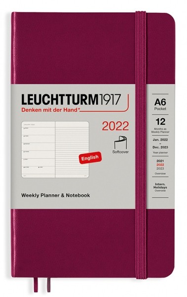 Щотижневик з місцем для записів Leuchtturm1917 на 2022 рік кишеньковий 9 х 15 см винний м'який 