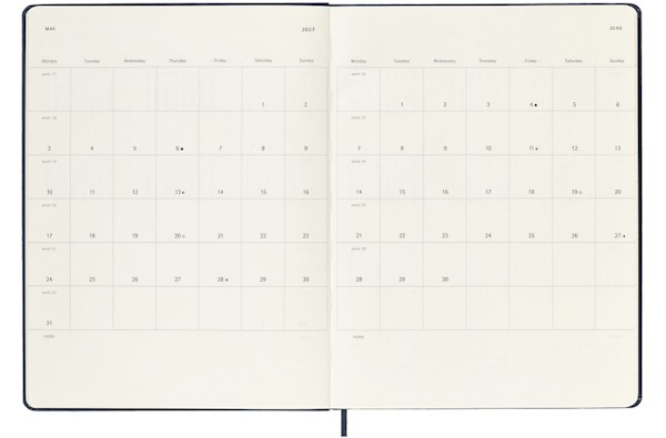 Щотижневик з місцем для записів Moleskine на 2027 рік великий 19 х 25 см сапфір