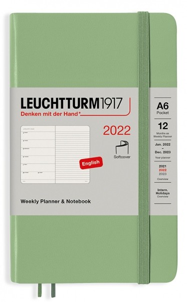 Щотижневик з місцем для записів Leuchtturm1917 на  2022 рік кишеньковий 9 х 15 см зелений м'який 