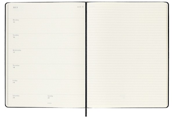 Щотижневик з місцем для записів Moleskine на 2025 рік великий 19 х 25 см чорний
