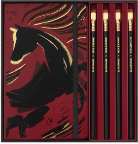 Подарунковий набір блокнот Moleskine Year of the Horse середній 13 х 21 см в лінію червоний та 4 олівця Blackwing