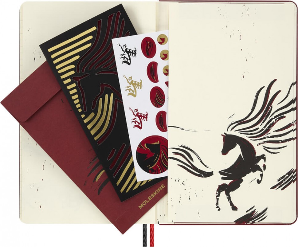 Подарунковий набір блокнот Moleskine Year of the Horse середній 13 х 21 см в лінію червоний та 4 олівця Blackwing