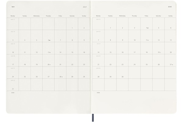 Щотижневик з місцем для записів Moleskine на 2027 рік великий 19 х 25 см сапфір м'який
