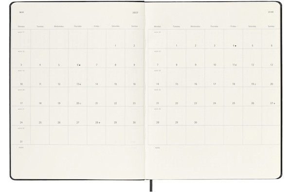 Щотижневик з місцем для записів Moleskine на 2027 рік великий 19 х 25 см чорний