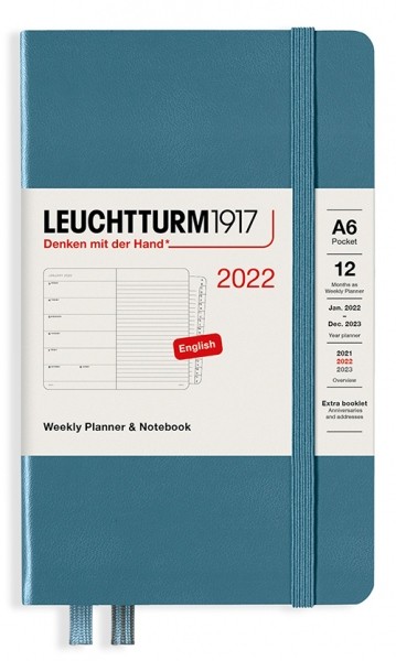 Щотижневик з місцем для записів Leuchtturm1917 на 2022 рік кишеньковий 9 х 15 см сіро-синій 