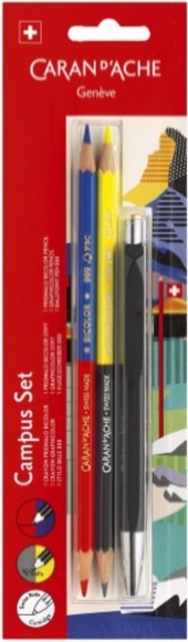 Набір Caran d'Ache Back To School кулькова ручка 888 чорна + 2 олівці Bicolor 