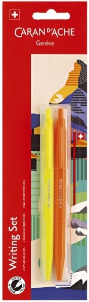 Набір Caran d'Ache Back To School 2 кулькові ручки 825 Eco жовтий та помаранчевий неон