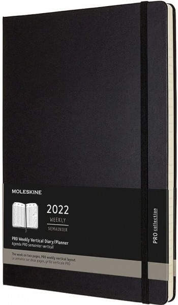 Вертикальний щотижневик Moleskine PRO на 2022 рік А4 21 х 30 см чорний