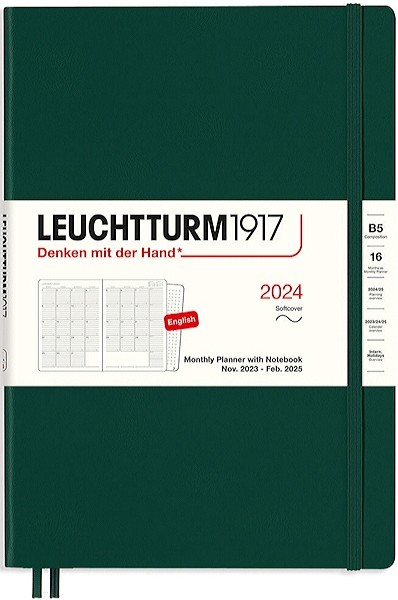 Щомісячник Leuchtturm1917 на 16 місяців 2023 - 2025 року В5 17,8 х 25,4 см м'який лісовий зелений