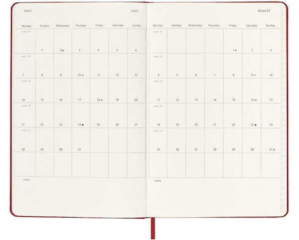 Щотижневик Moleskine 2024-2025 на 18 місяців середній 13 х 21см червоний