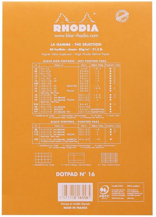 Блокнот Rhodia DotPad №16 A5 помаранчевий в крапку
