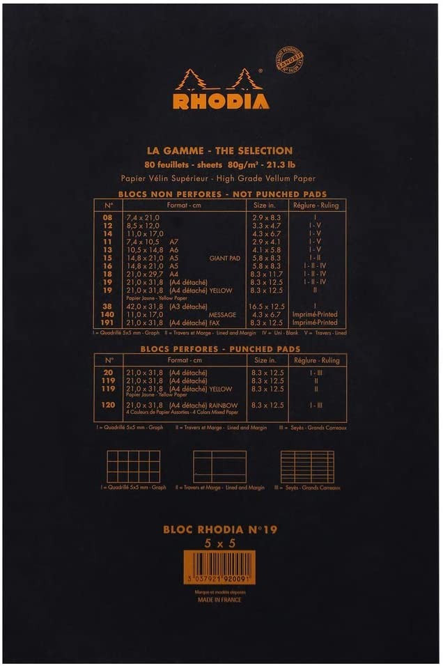 Блокнот Rhodia Pad №19 A4+ чорний в клітинку 